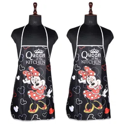 Aura 2-Pcs Black & Pink Disney Minnie Printed Waterproof Skin Friendly Kitchen Aprons-image-51
