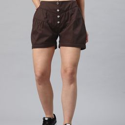 Popnetic Women Solid High-Rise Pure Cotton Relaxed Fit Shorts with Gathered Detail-image-94