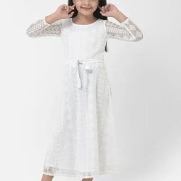 Eavan Kids White Self Design Full Sleeves Maxi Dress-image-22