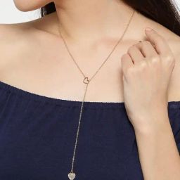 OOMPH Gold Tone Lariat Delicate Heart Fashion Necklace for Women-1