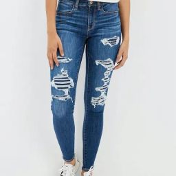 American Eagle Outfitters Blue Cotton Distressed Jeggings-image-0