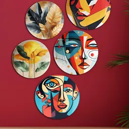 THE QUIRKY HOME 5-Pcs Beige & Yellow Seeing Faces In Shapes Ceramic WallPlates-25