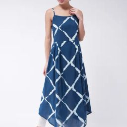 Inweave Blue Cotton Printed A Line Kurta-image-77