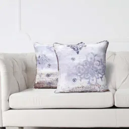 Swayam White & Purple Cotton 160 TC Cushion Covers - Set of 2-image-5
