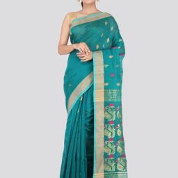 Pinkloom Blue Cotton Silk Embroidered Saree With Blouse-image-55