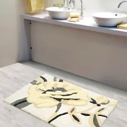 Saral Home Grey Cotton Floral Bath Mat 50X80 cm-image-74