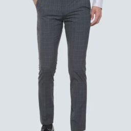 Louis Philippe Grey Slim Fit Checks Flat front trousers-image-20
