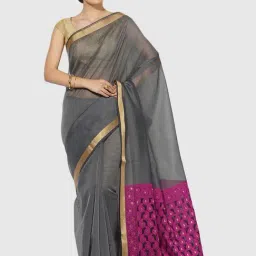 Banarasi Silk Works Grey Silk Embroidered Saree With Unstitched Blouse-picture-38