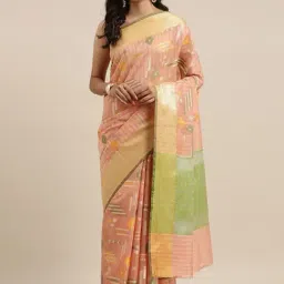 Banarasi Silk Works Peach Silk Woven Saree With Unstitched Blouse-image-11