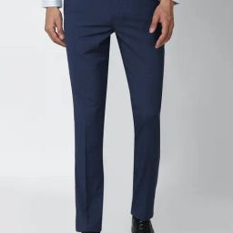 Van Heusen Navy Slim Fit Flat Front Trousers-image-62