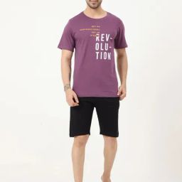 Masculino Latino Purple & Black Regular Fit Printed Nightwear Set-image-19