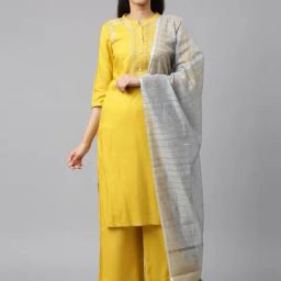 Aurelia Mustard Embroidered Kurta Palazzo Set With Dupatta-image-62