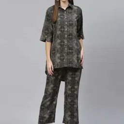 Cottinfab Black & Beige Printed Crepe Co-ord Set-image-33