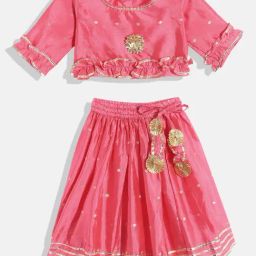 READIPRINT FASHIONS Kids Pink Embroidered Lehenga, Choli with Dupatta-image-50