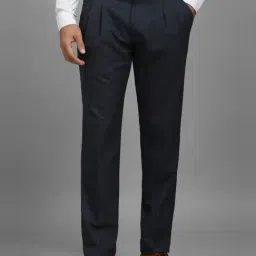 Louis Philippe Navy Regular Fit Checks Trousers-image-56