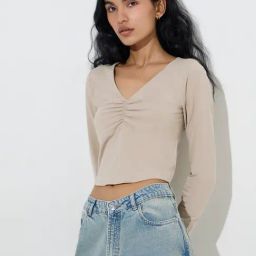 Nuon by Westside Beige Ruched Cotton-Blend Top-image-88