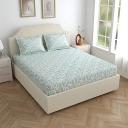 Dreamscape Abstract Off White Cotton King Bedsheet with 2 Pillow Covers-image-71