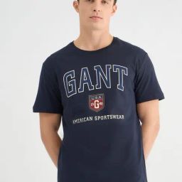 GANT Men Typography Printed Blue Round Neck Cotton T-shirt-image-94