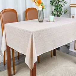 Dakshya Industries Beige Floral Waterproof Plastic 6-Seater Table Cover-2