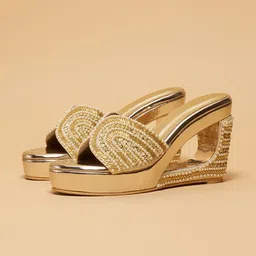 ERIDANI Embellished Ethnic Wedge Peep Toes-image-36
