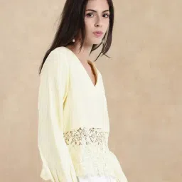 RAREISM Yellow Cotton Solid Long Sleeves Top-image-89