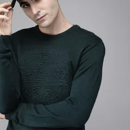 Roadster Men Teal Self Design Pullover Sweater-image-35