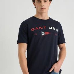 GANT Men Typography Printed Blue Round Neck Cotton T-shirt-image-93