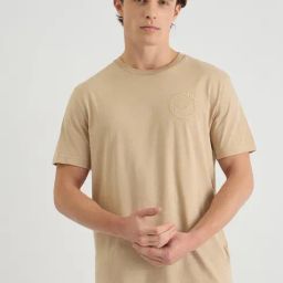 GANT Men Solid Round Neck Crest Graphic Cotton Beige T-shirt-image-73