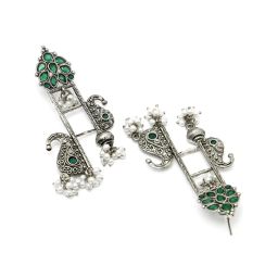Karatcart Oxidized Silver Green Carved Stone Dangler Earrings for Women image 5