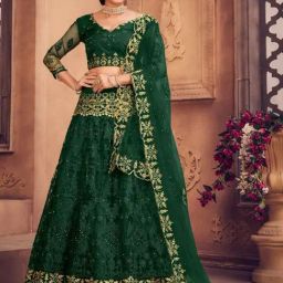 Atsevam Green Embroidered Semi-Stitched Lehenga Choli Set With Dupatta-image-30