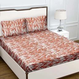BELLA CASA Radiant Abstract Brown 150 TC Cotton King Bedsheet with 2 Pillow Covers-image-50