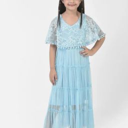 Eavan Kids Turquoise Self Design Maxi Dress-image-37