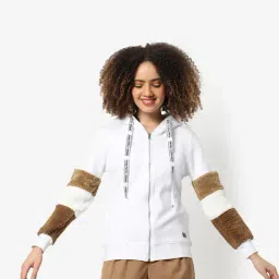 Campus Sutra White Cotton Regular Fit Hoodie-picture-4