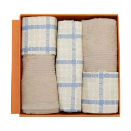 Maspar Blue Cotton Abstract 144 TC Bedsheet & Towel - Set of 5-picture-5