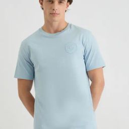 GANT Men Solid Round Neck Crest Graphic Cotton Blue T-shirt-image-34