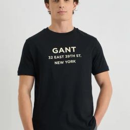 GANT Men Typography Printed Black Round Neck Cotton T-shirt-image-88