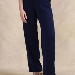 RAREISM Navy Blended Solid Trousers-image-25