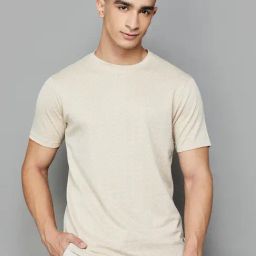 Fame Forever by Lifestyle Beige Regular Fit Self Design Crew T-Shirt-image-56
