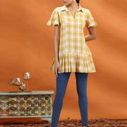 Cotton Culture Multi Cotton Checked Short Sleeves Kurti-picture-31