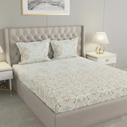 Raymond Home White & Green Printed Cotton 120 TC King Bedsheet Set 2.75 m x 2.75 m-picture-19