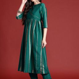Anouk Striped A-Line Kurta with Trousers & Dupatta image 3