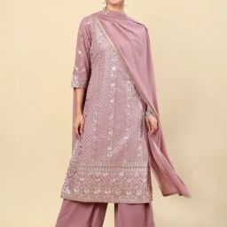 Soch Womens Pink Floral Embroidered Georgette Suit Set-image-1