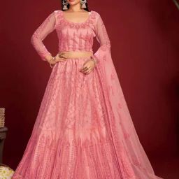 Atsevam Pink Embroidered Semi-Stitched Lehenga Choli Set With Dupatta-image-37