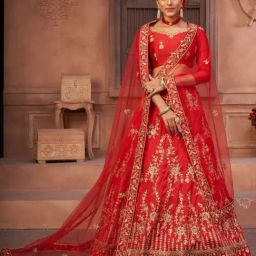 Atsevam Red Embroidered Semi-Stitched Lehenga Choli Set With Dupatta-picture-16