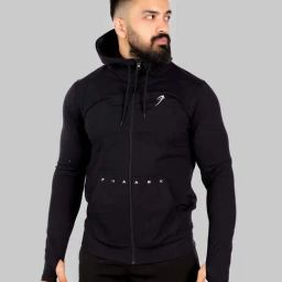 FUAARK Black Slim Fit Printed Sports Hoodie-image-6