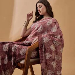 Winza Designer Mauve Printed Saree With Unstitched Blouse image 4