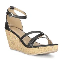 Bata Women's KENZA Black Ankle Strap Wedges-image-7