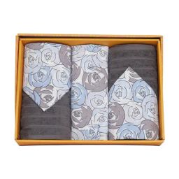 Maspar Blue Cotton Abstract 144 TC Bedsheet & Towel - Set of 5-picture-6