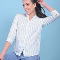 Crimsoune Club Blue & Green Floral Print Shirt-image-65