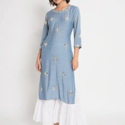 Salwat Blue Embroidered Kurta Pant Set-image-11
